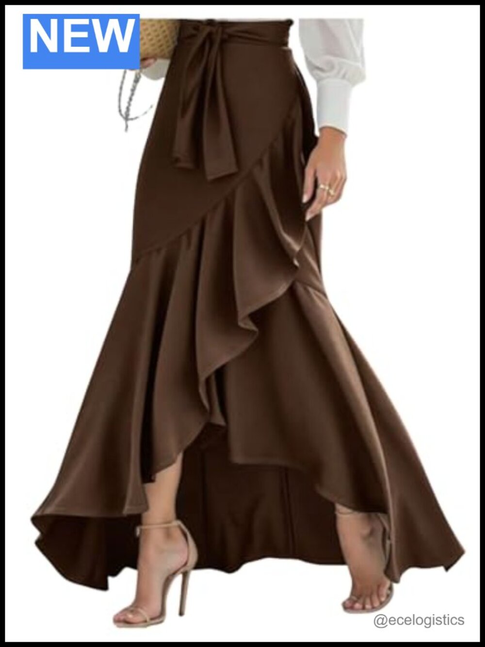 Elegant Wrap Ruffle Maxi Skirt High Waisted Dressy Belted Flowy Midi